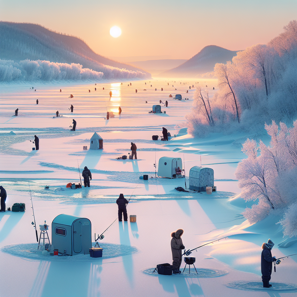 Mississippi River in winter, a popular ice fishing location